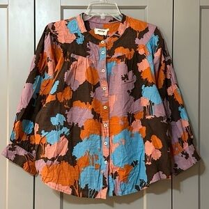 Anthropologie Porridge Floral Button-Up Long Puff Sleeve Blouse Boho Women’s XLP